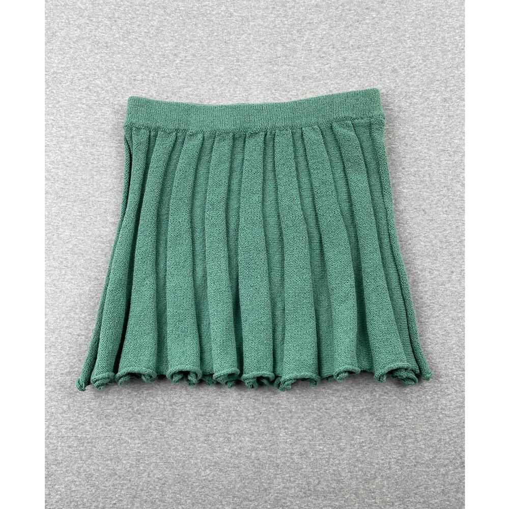 Free People Beach Kenzie Knit Skirt Womens S Teal Green Ribbed Pleated Stretch